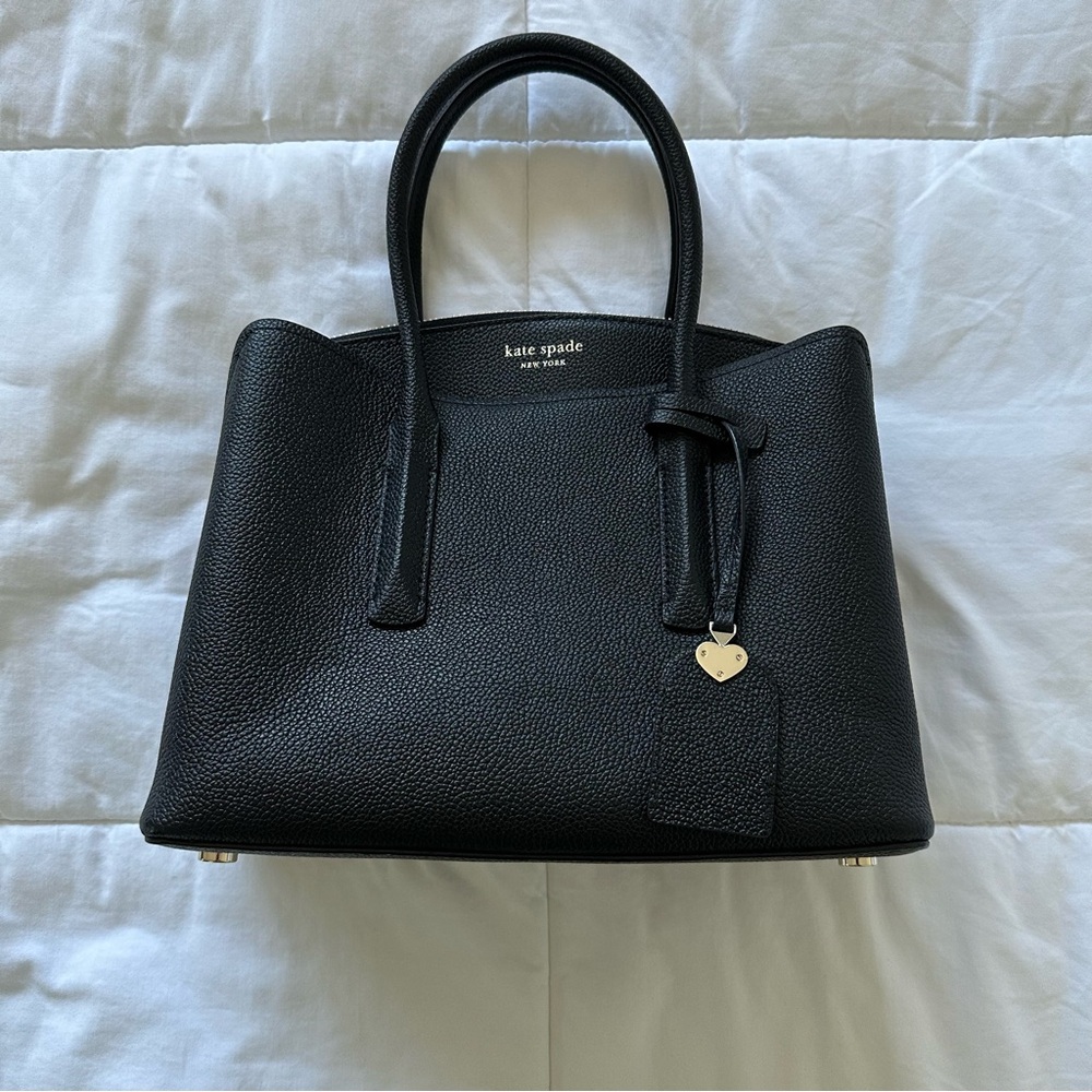 Kate Spade Margaux Medium Satchel Black Pebbled Leather Tote Crossbody Bag